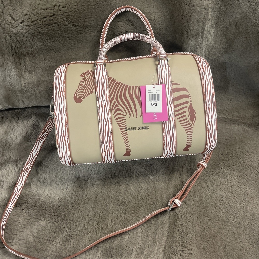 Sassy Jones Dottie Zebra Print Crossbody Satchel Bag Tan New !!!